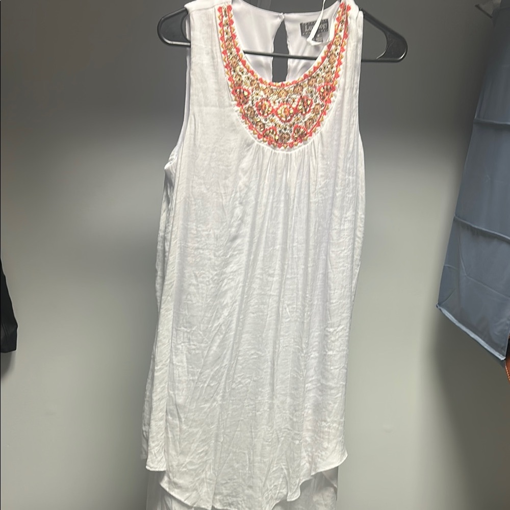 Embroidered White Sleeveless Dress